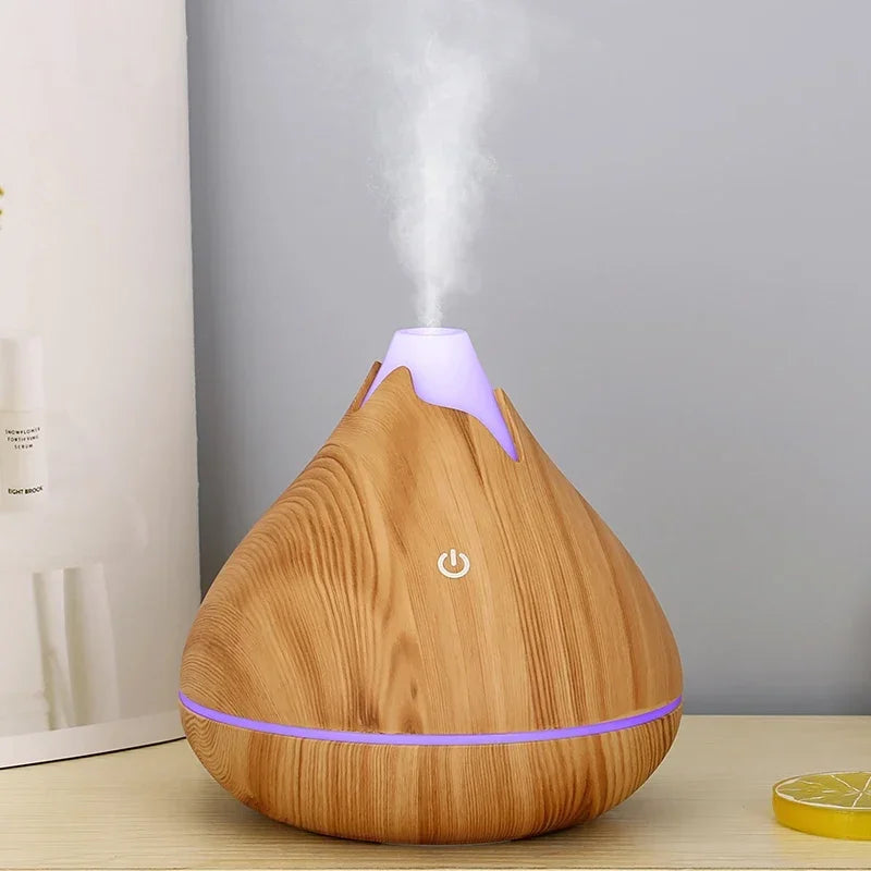 Diffuseur d'huiles essentielles aromathérapie 350ML – grain de bois, télécommande, humidificateur à ultrasons avec éclairage LED 7 couleurs.