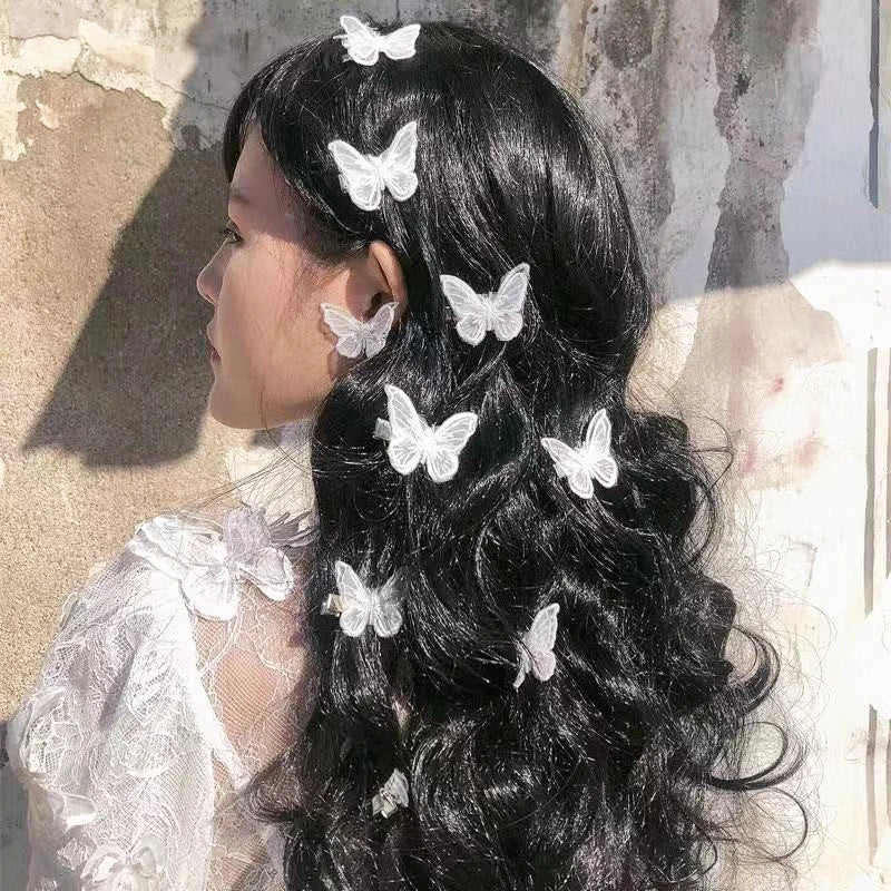 Lot de 5 pinces à cheveux papillon en dentelle blanche – barrettes papillon style coréen, accessoires de coiffure élégants pour femmes et mariages.