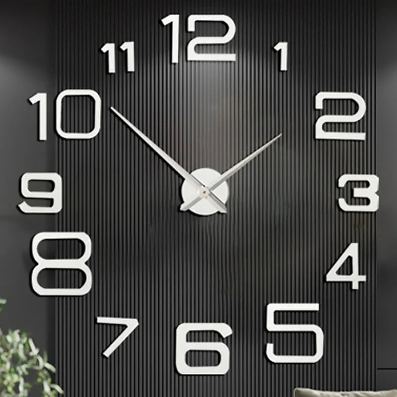 Grande horloge murale 3D DIY – horloge à quartz avec autocollants miroir en acrylique, décoration murale pour maison, salon et bureau, horloge suspendue.