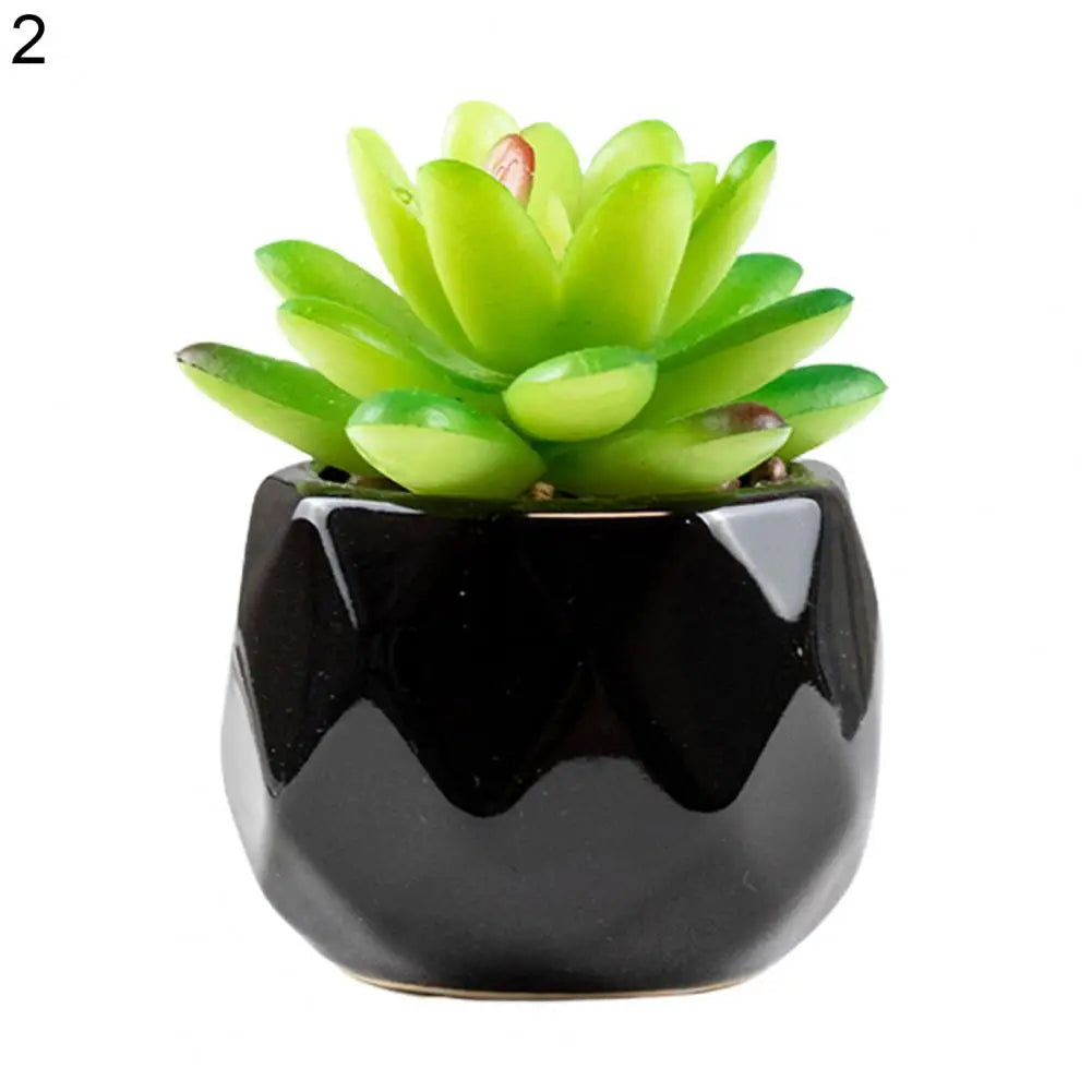 ensemble de plantes succulentes artificielles vertes en pot de céramique noire, bonsaï factice avec vase, décoration pour maison et balcon.