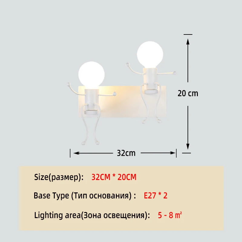 Applique murale rétro américaine Nodic – lampe murale créative en fer et métal de petite taille, avec design simple de robot cartoon, décoration artistique pour chambre et lumière plongeante.