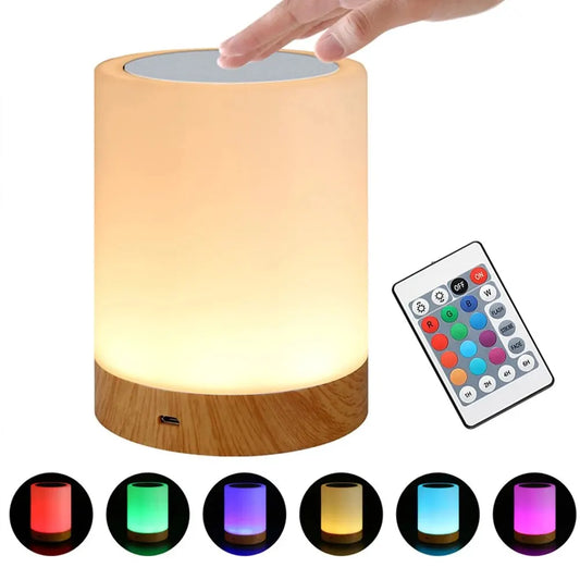 Lampe de Chevet Tactile | Veilleuse de Chambre | Lampe de Bureau à Intensité Réglable | Télécommande | 13 Couleurs Changeantes | Arrêt Minuté | Recharge USB