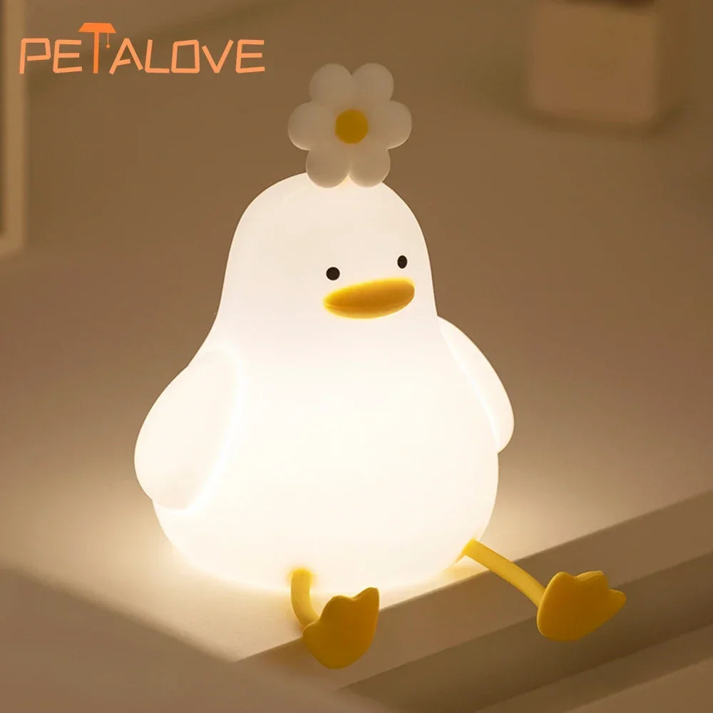 Veilleuse Canard Mignon - Compagnon de Sommeil Grande Oie Tactile - Lampe de Table USB Rechargeable Lampe de Chevet avec Capteur Tactile pour Bébés et Filles