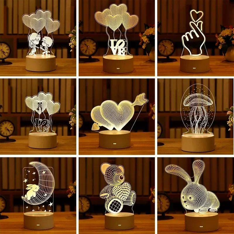 Lampe LED 3D "Romantic Love" pour la maison – veilleuse pour enfants, décoration de mariage, anniversaire, fête de la Saint-Valentin et lampe de chevet.