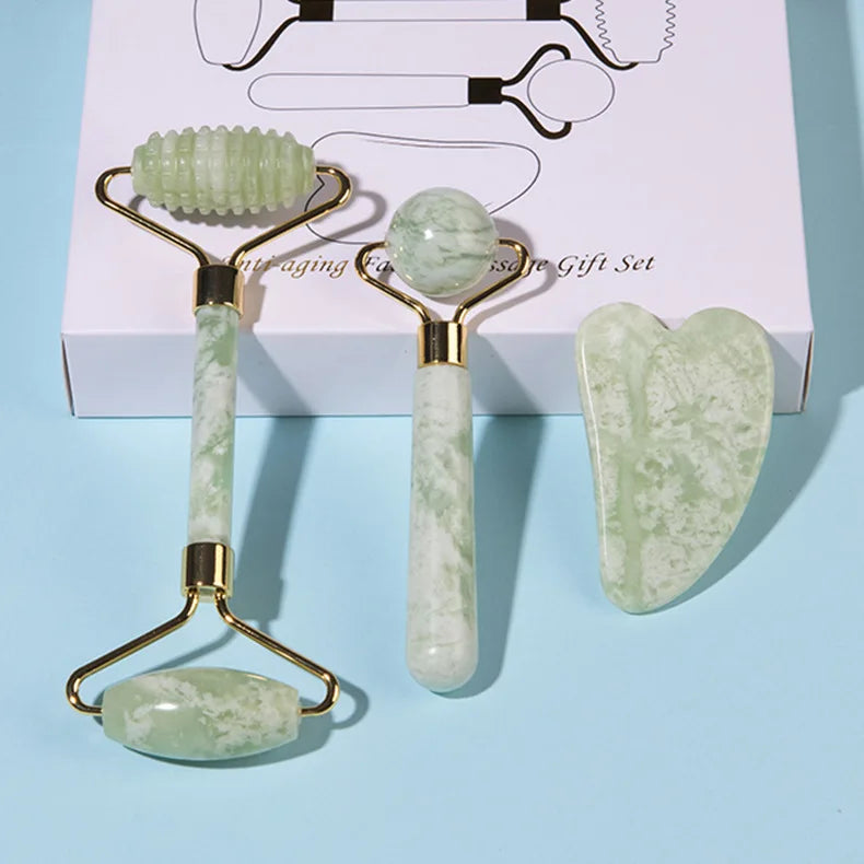 Masseur facial en jade naturel – pierre Gua Sha, planche de massage pour points d'acupuncture, soin des yeux, outil de massage SPA pour le visage.