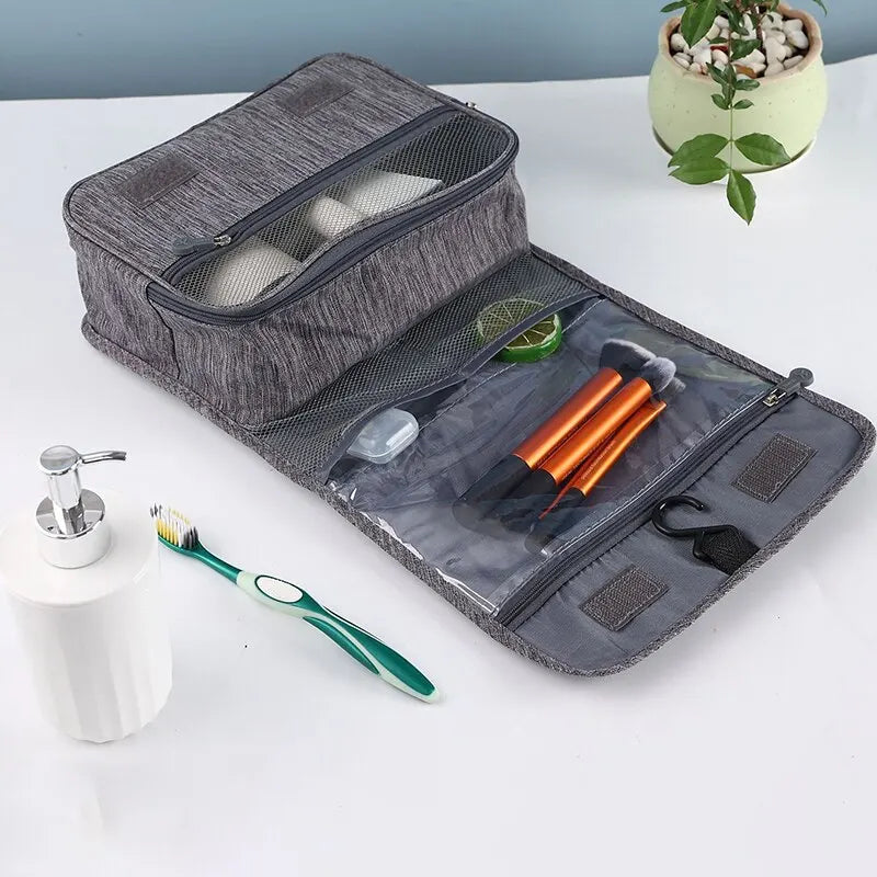 Trousse de toilette pliable – sac de rangement suspendu pour salle de bain, maquillage et voyage.