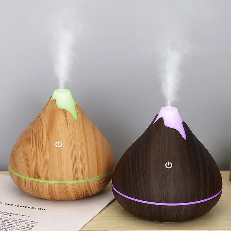 Diffuseur d'huiles essentielles aromathérapie 350ML – grain de bois, télécommande, humidificateur à ultrasons avec éclairage LED 7 couleurs.