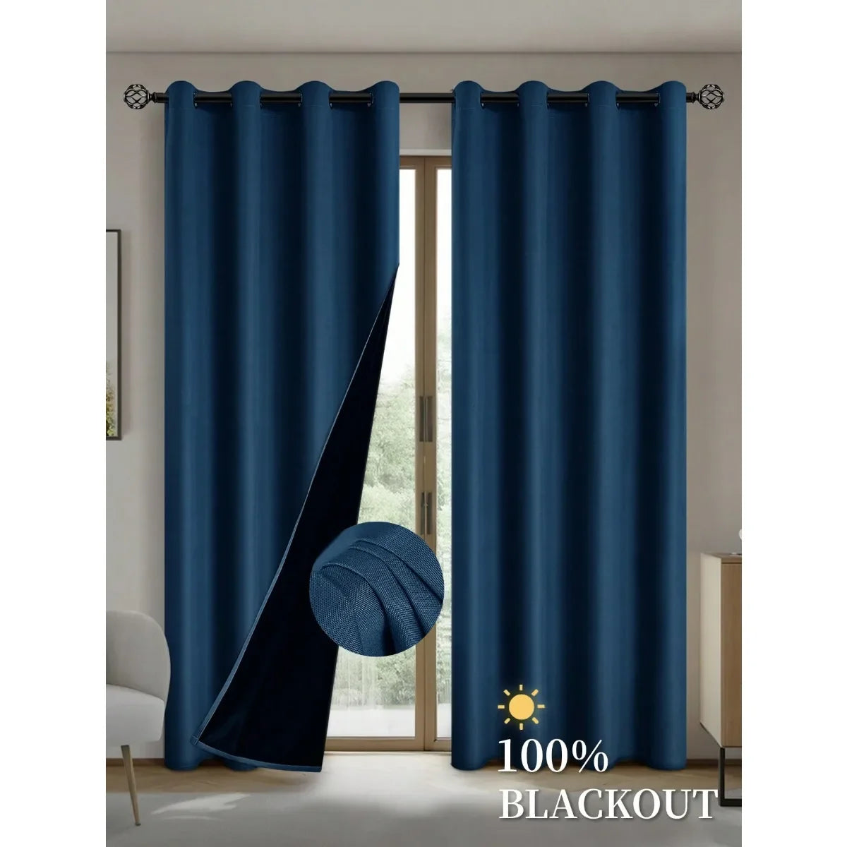 Lot de 2 rideaux occultants avec doublure isolante enduite – adaptés pour salon, chambre, cuisine, décoration intérieure et aménagement de pièce.