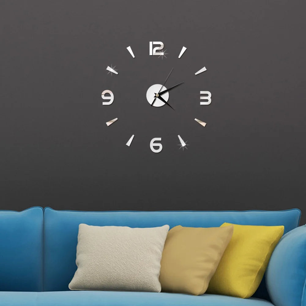 Horloge murale 2D sans cadre – autocollant miroir décoratif, horloge à quartz tendance pour salon, DIY décoration maison.