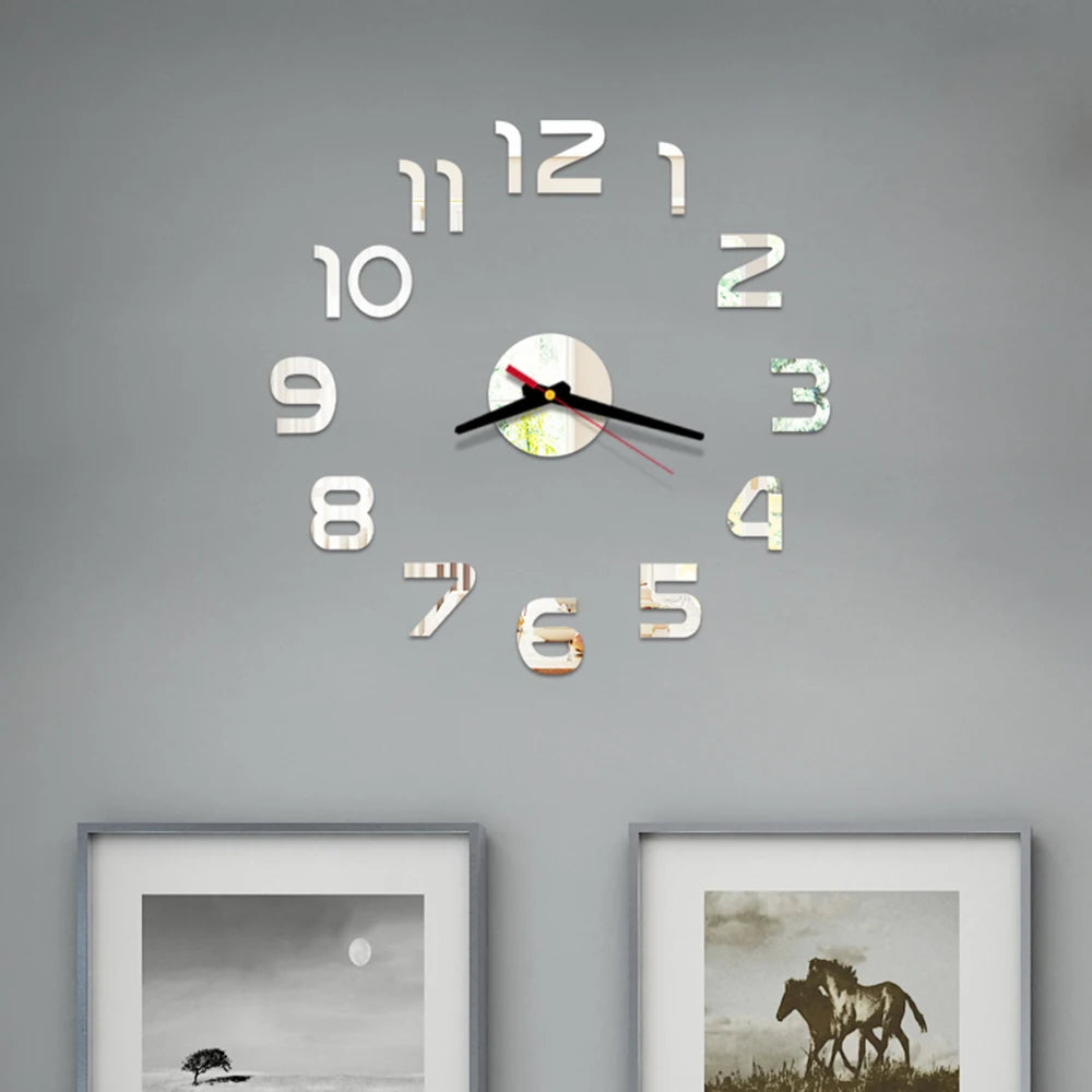 Horloge murale sans cadre – horloge numérique DIY en acrylique, stickers muraux, horloge à quartz silencieuse pour décoration murale de maison ou bureau.