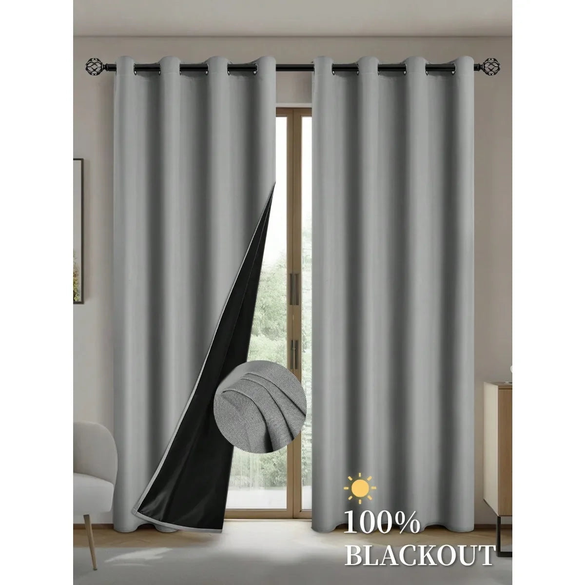 Lot de 2 rideaux occultants avec doublure isolante enduite – adaptés pour salon, chambre, cuisine, décoration intérieure et aménagement de pièce.