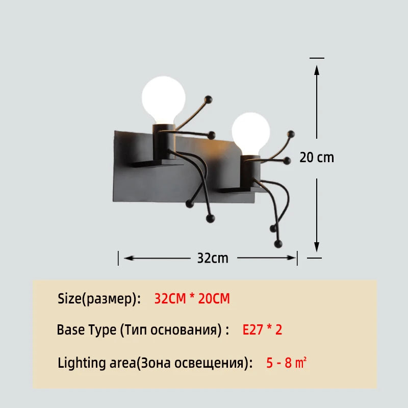 Applique murale rétro américaine Nodic – lampe murale créative en fer et métal de petite taille, avec design simple de robot cartoon, décoration artistique pour chambre et lumière plongeante.