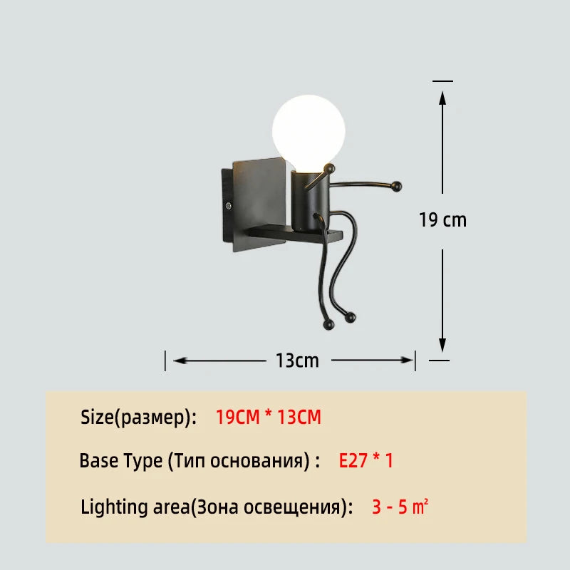 Applique murale rétro américaine Nodic – lampe murale créative en fer et métal de petite taille, avec design simple de robot cartoon, décoration artistique pour chambre et lumière plongeante.