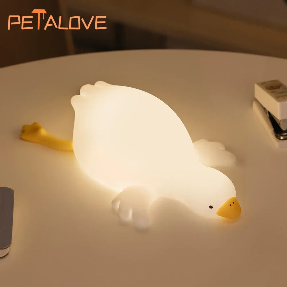 Veilleuse Canard Mignon - Compagnon de Sommeil Grande Oie Tactile - Lampe de Table USB Rechargeable Lampe de Chevet avec Capteur Tactile pour Bébés et Filles