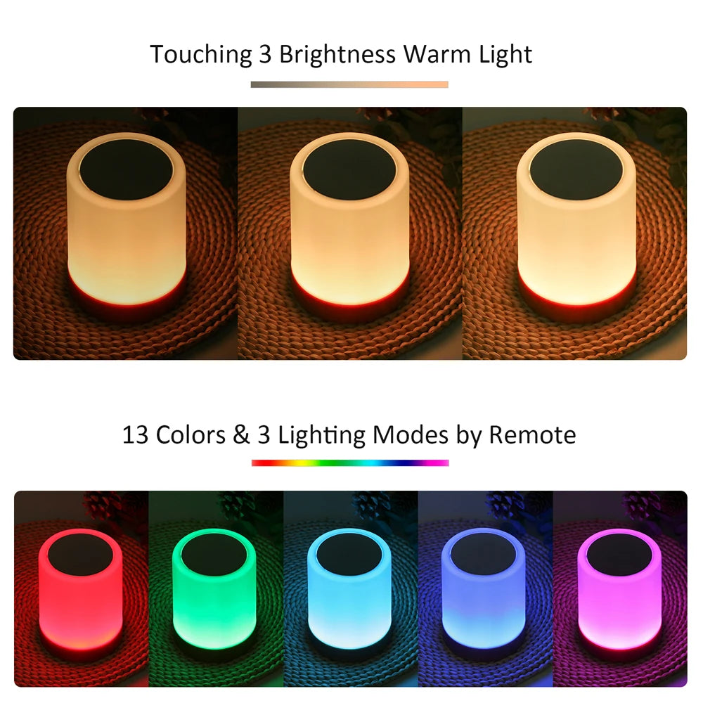 Lampe de Chevet Tactile | Veilleuse de Chambre | Lampe de Bureau à Intensité Réglable | Télécommande | 13 Couleurs Changeantes | Arrêt Minuté | Recharge USB