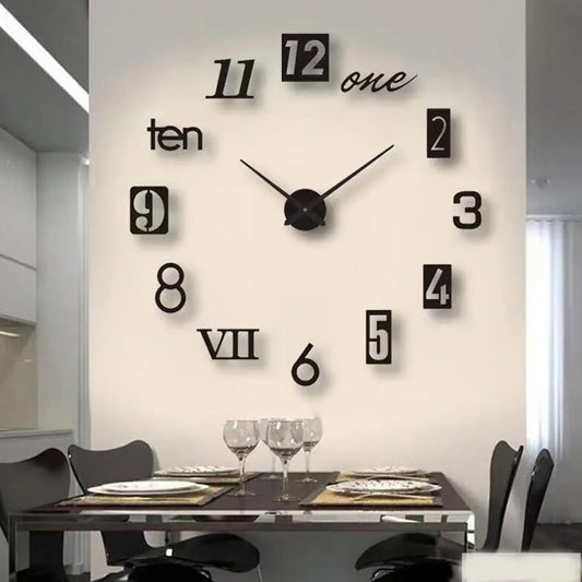 Grande horloge murale design moderne – horloge 3D DIY à quartz, autocollants miroir en acrylique, montre décorative tendance pour salon et maison.