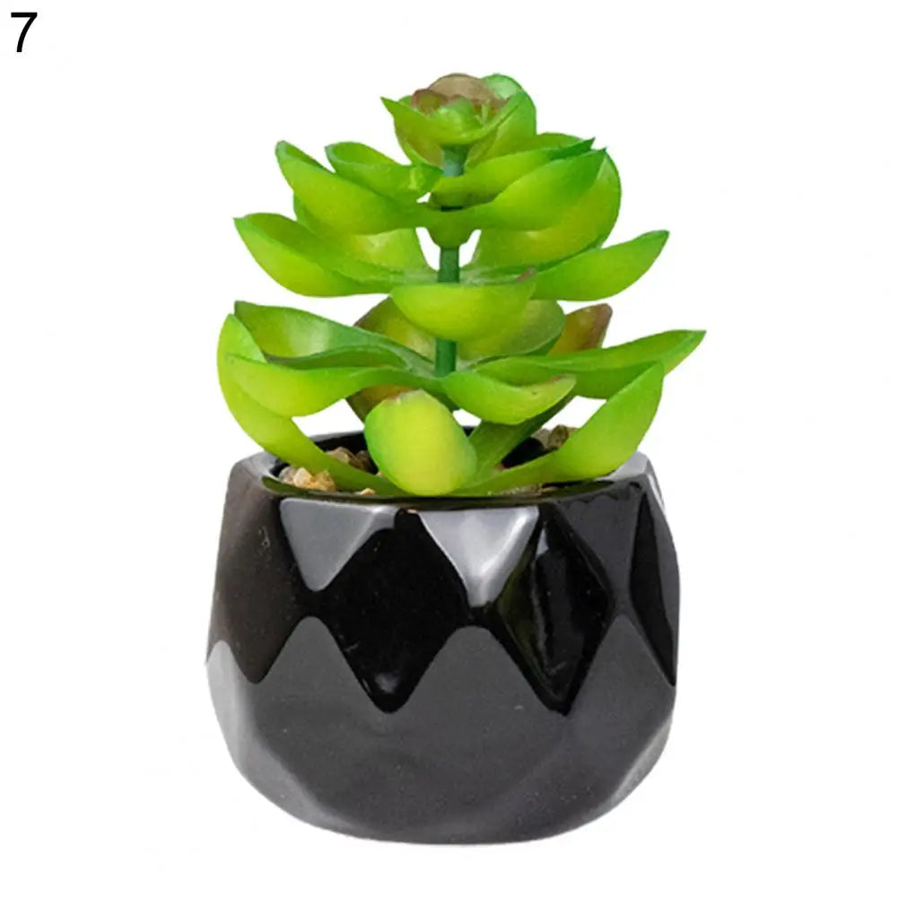 ensemble de plantes succulentes artificielles vertes en pot de céramique noire, bonsaï factice avec vase, décoration pour maison et balcon.