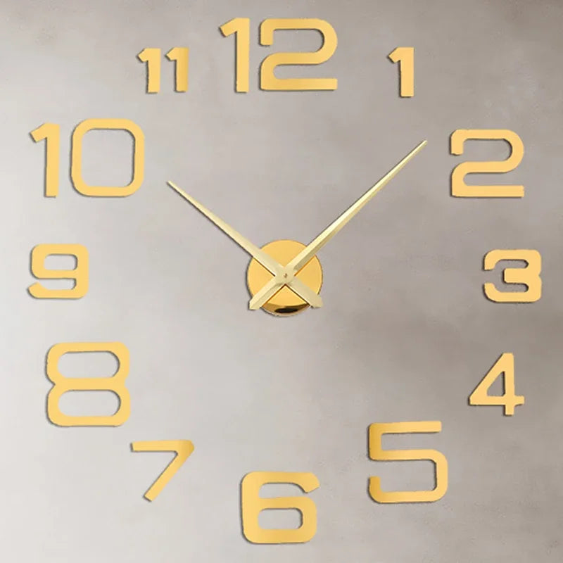 Grande horloge murale 3D DIY – horloge à quartz avec autocollants miroir en acrylique, décoration murale pour maison, salon et bureau, horloge suspendue.