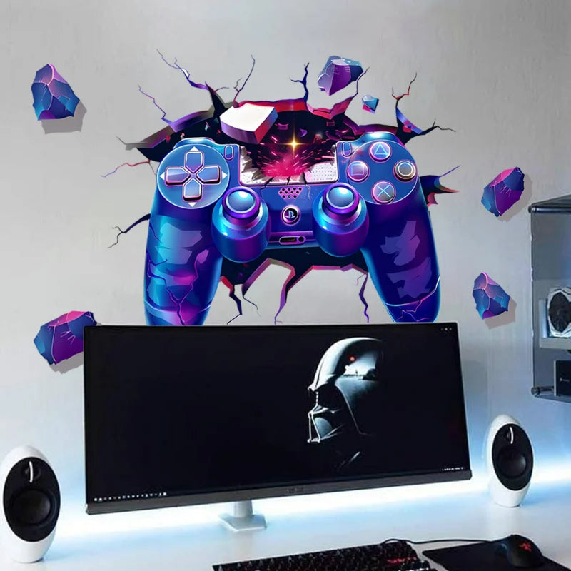 Autocollants muraux GAMER créatifs pour chambre de garçons, salle de jeux et zone gaming – décoration murale, papier peint et décalcomanies en forme de manette de jeu.