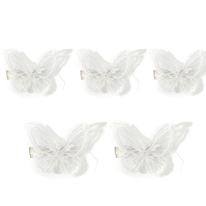 Lot de 5 pinces à cheveux papillon en dentelle blanche – barrettes papillon style coréen, accessoires de coiffure élégants pour femmes et mariages.