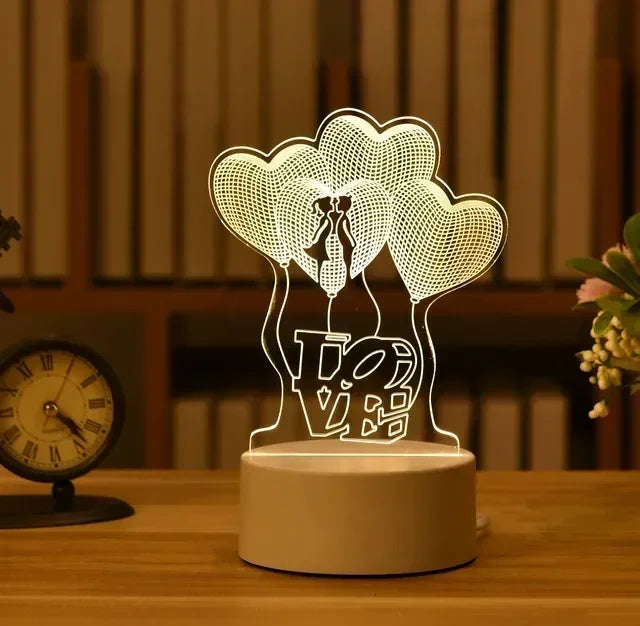 Lampe LED 3D "Romantic Love" pour la maison – veilleuse pour enfants, décoration de mariage, anniversaire, fête de la Saint-Valentin et lampe de chevet.