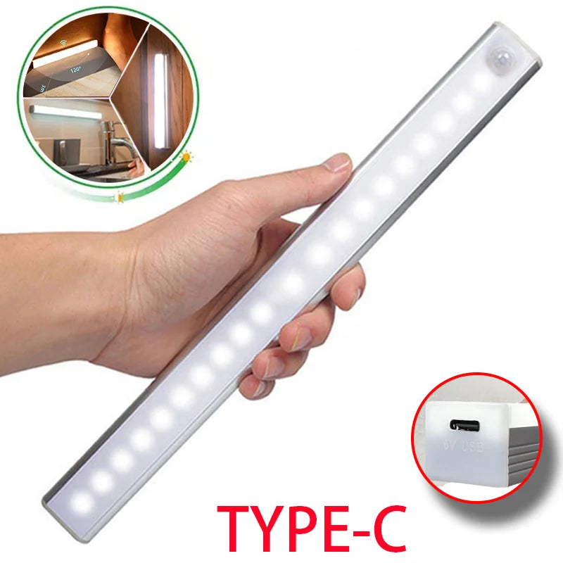 Veilleuse LED Sans Fil avec Détecteur de Mouvement  Lampe rechargeable USB Type-C | Éclairage pour Armoire, Garde-Robe, Escalier, Cuisine et Fond Lumineux