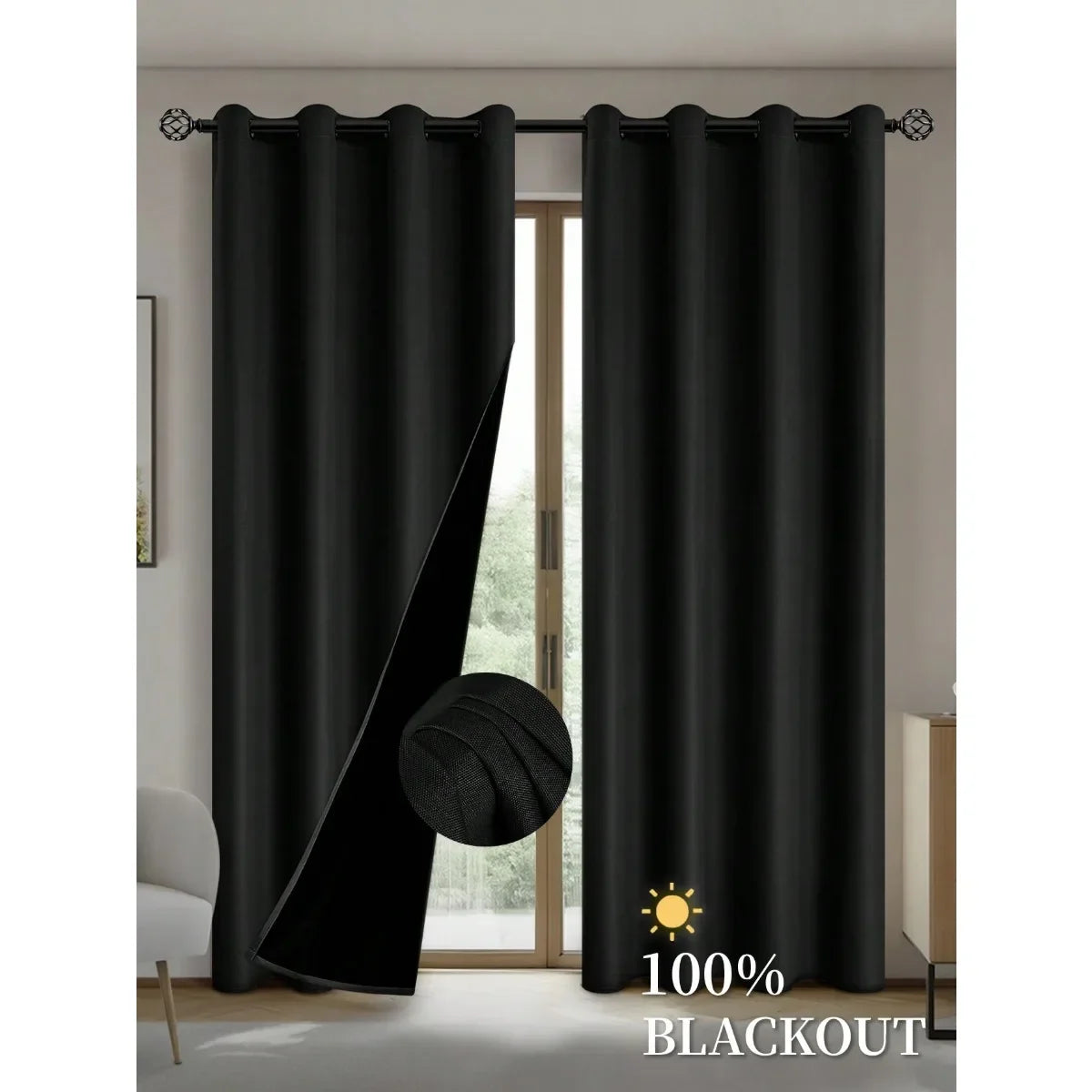 Lot de 2 rideaux occultants avec doublure isolante enduite – adaptés pour salon, chambre, cuisine, décoration intérieure et aménagement de pièce.